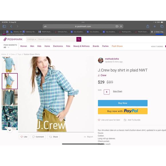 J. Crew Boy Fit Flannel Green Blue Bright Clover Button Up Plaid Shirt Top sz 0 - Picture 12 of 13
